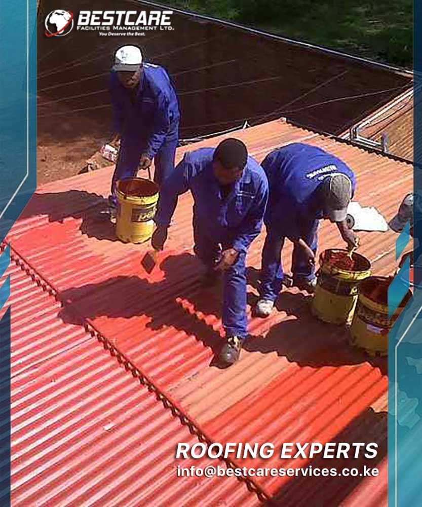 Professional roof repair team working on a Nairobi residential roof